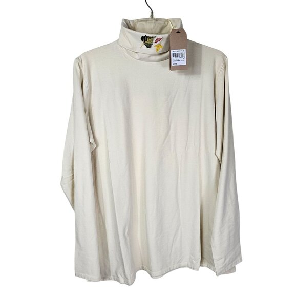 Woolrich Tops - Woolrich Embroidered Turtleneck Top XXL Ivory Leaves Thanksgiving Autumn Teacher